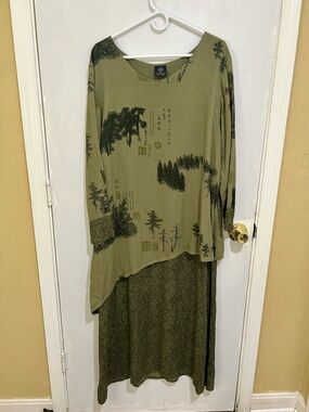 Endless Knot Art Maxi Dress Size XL Modest Long Sleeve Lagen Look Earthy Boho